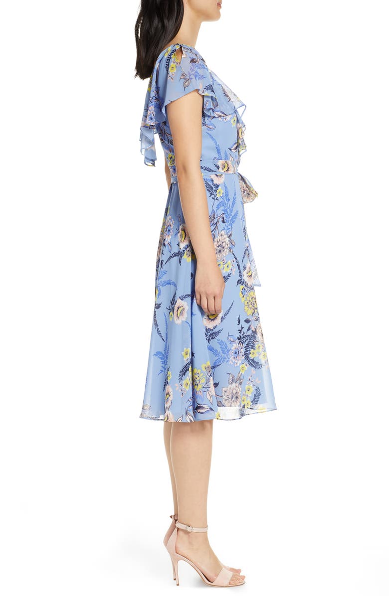 Eliza J Floral Ruffle Chiffon Dress, Alternate, color, 