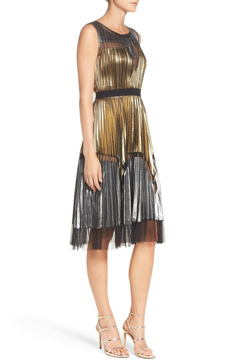 Lamé Midi Dress, Alternate, color, GOLD COMBO