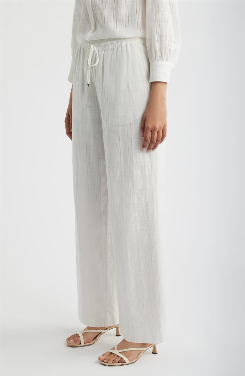 Bernardo Embroidered Stripe Cotton Drawstring Pants, Alternate, color, Bright White