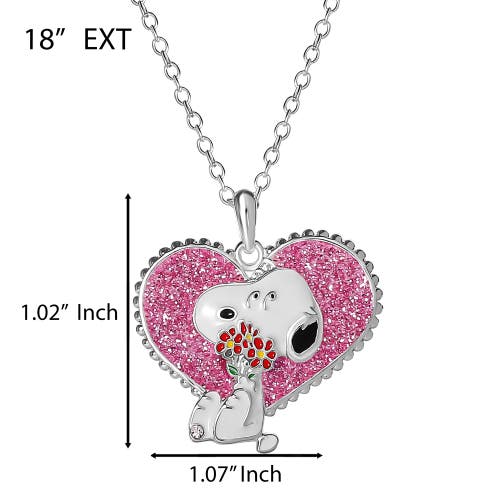 Peanuts Snoopy Heart Flowers Valentine's Day Pendant In Metallic