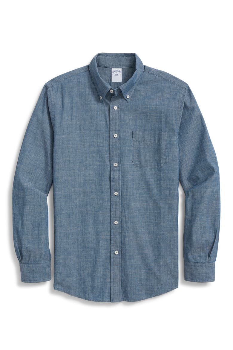 Regular Fit Cotton Chambray Button-Down Shirt, Main, color, CHAMBRAY DARK