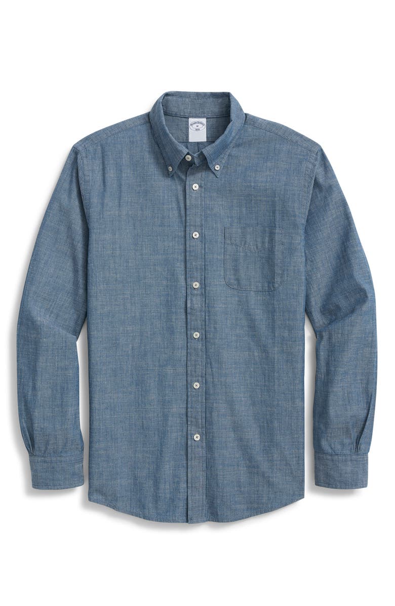 Brooks Brothers Regular Fit Cotton Chambray Button-Down Shirt, Main, color, Chambray Dark