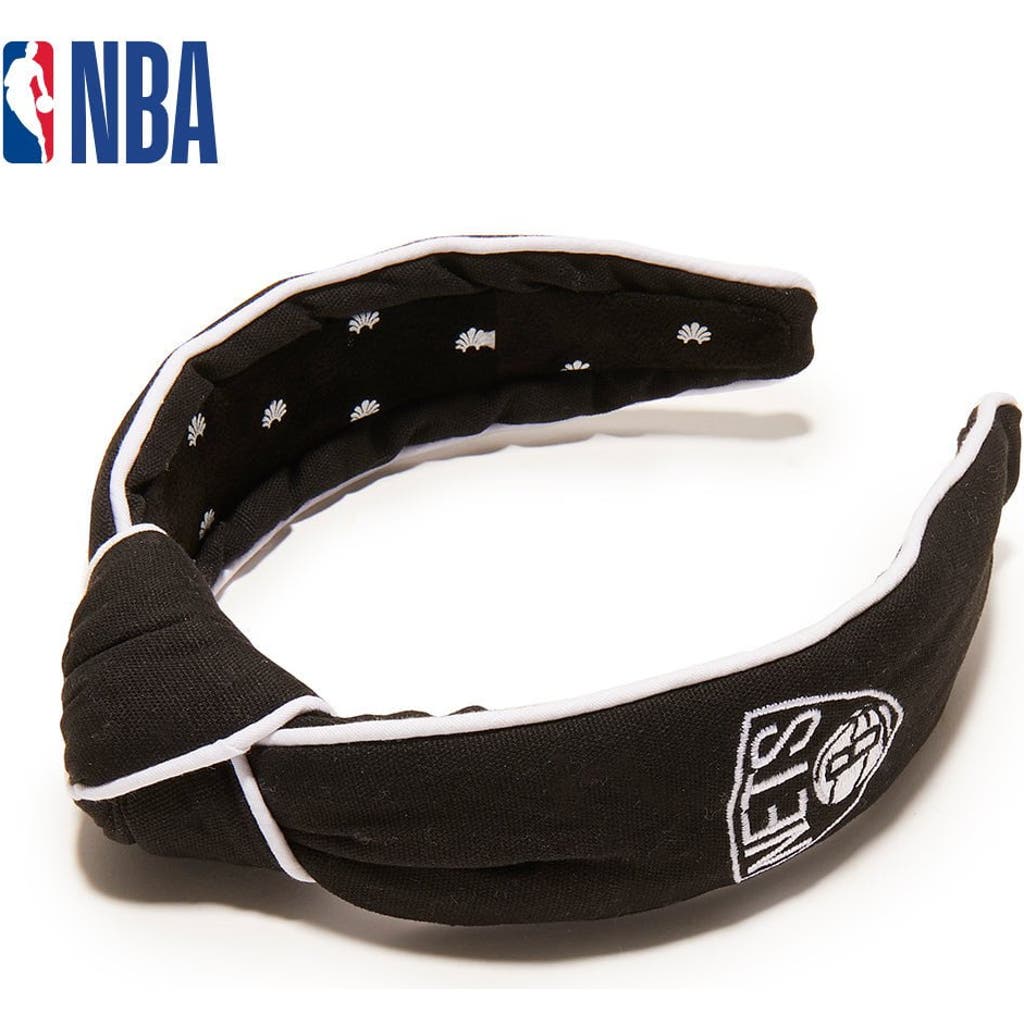 Lele Sadoughi Nba Brooklyn Nets Embroidered Headband In Black