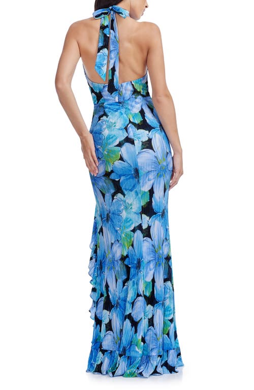 Dress The Population Kathleen Floral Ruffle Halter Gown