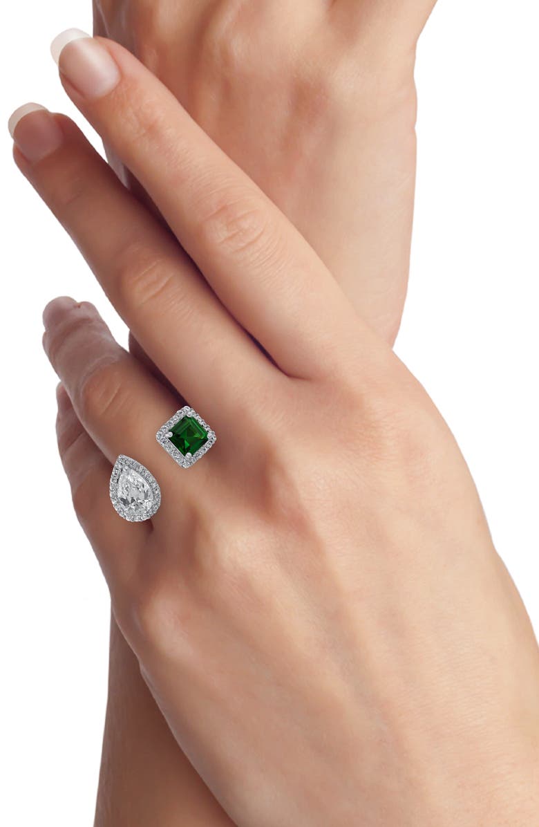 CZ by Kenneth Jay Lane Mixed Cubic Zirconia Halo Open Band Ring, Alternate, color, Green/ Clear Silver