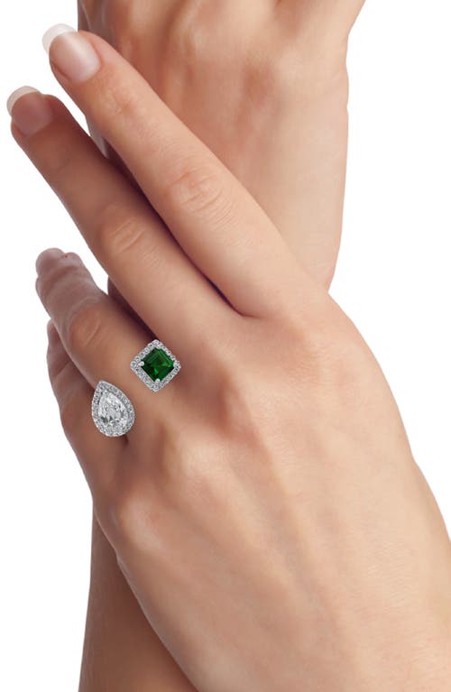 Cz By Kenneth Jay Lane Mixed Cubic Zirconia Halo Open Band Ring In Green/clear Silver