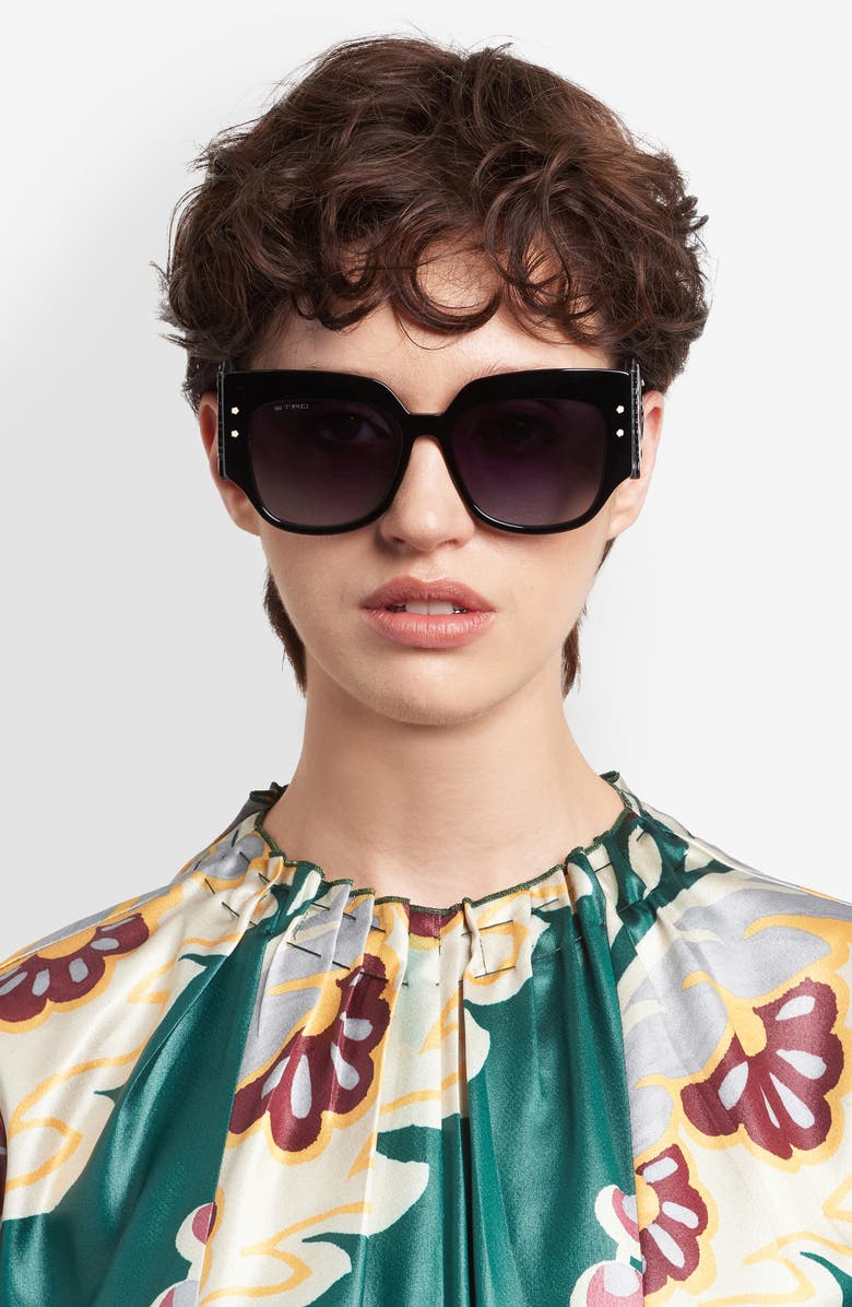 Etro Blossom 54mm Square Sunglasses, Alternate, color, Black/ Dark Grey Sf