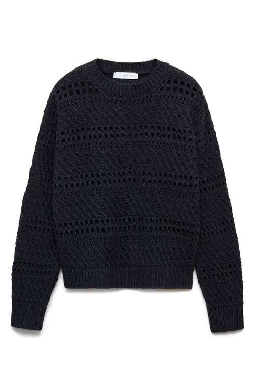Mango Openwork Knit Sweater Dark Navy In Black