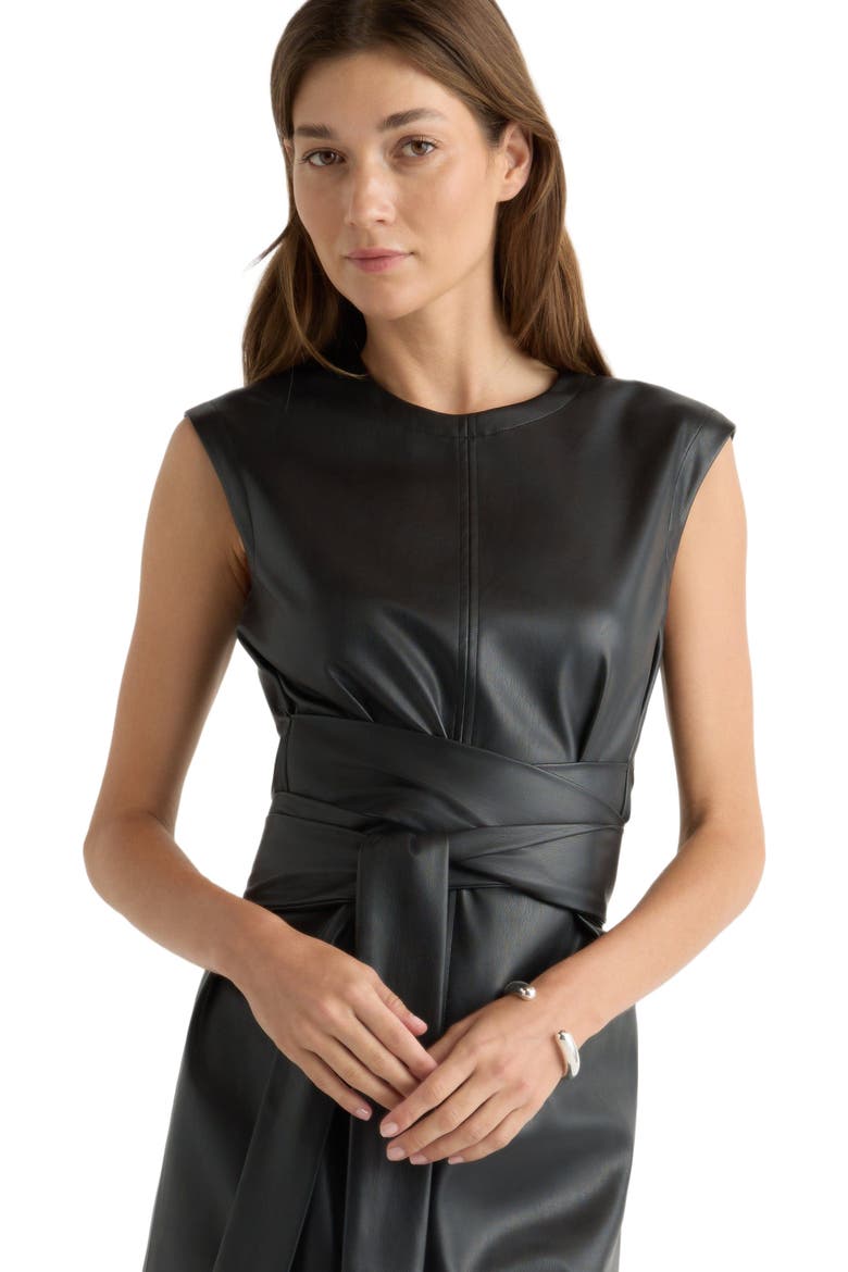 Pilar Faux Leather Tie Front Dress, Alternate, color, Black