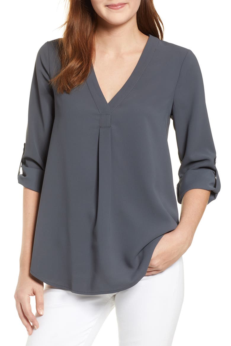 Roll Tab Sleeve Tunic, Main, color, GREY