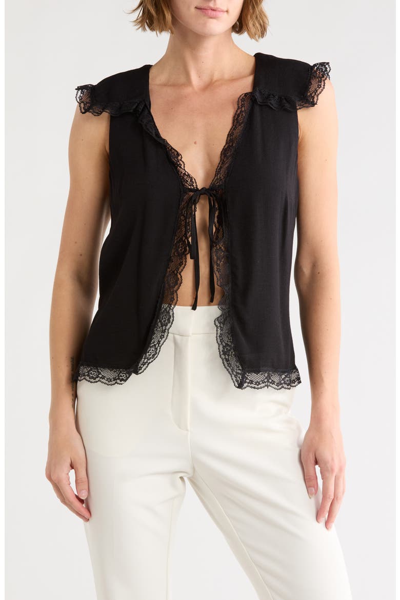 Sleeveless Tie Neck Top, Main, color, BLACK