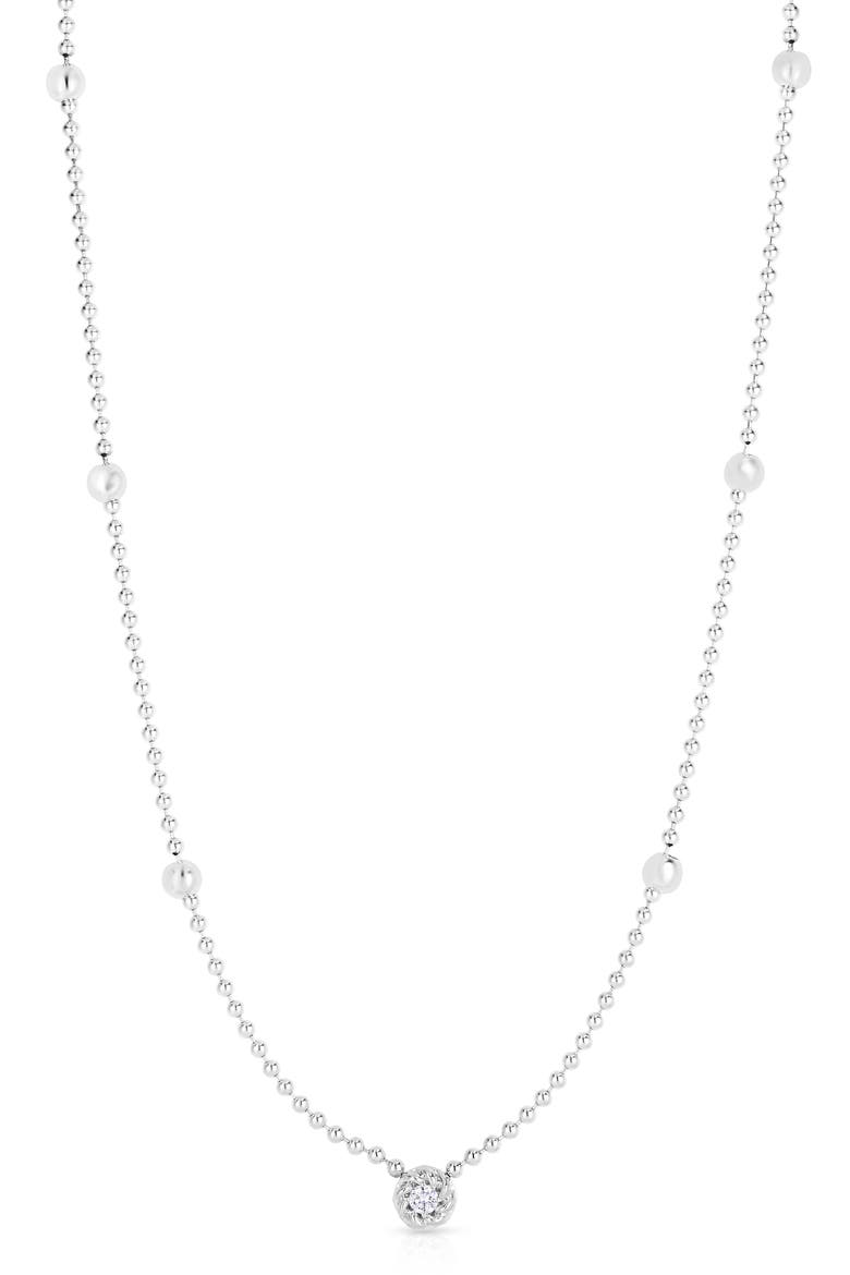 Diamond Pendant Beaded Necklace, Main, color, WHITE GOLD