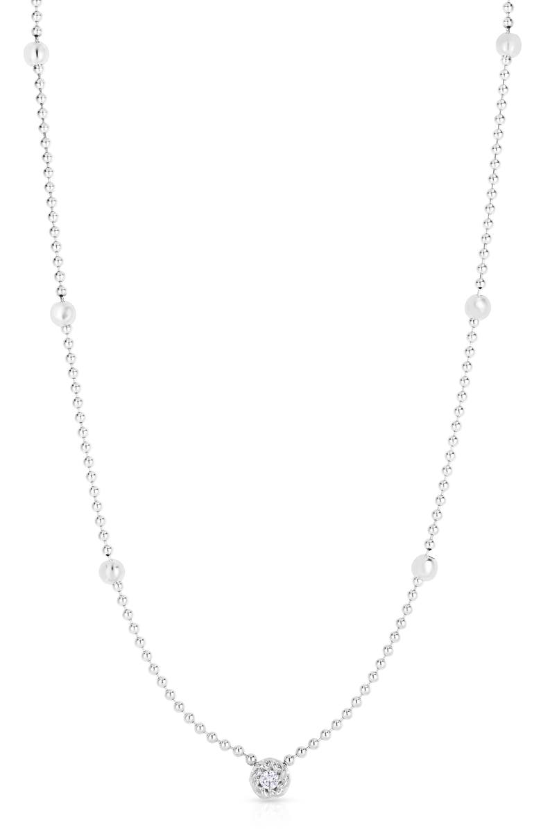 Roberto Coin Diamond Pendant Beaded Necklace, Main, color, White Gold