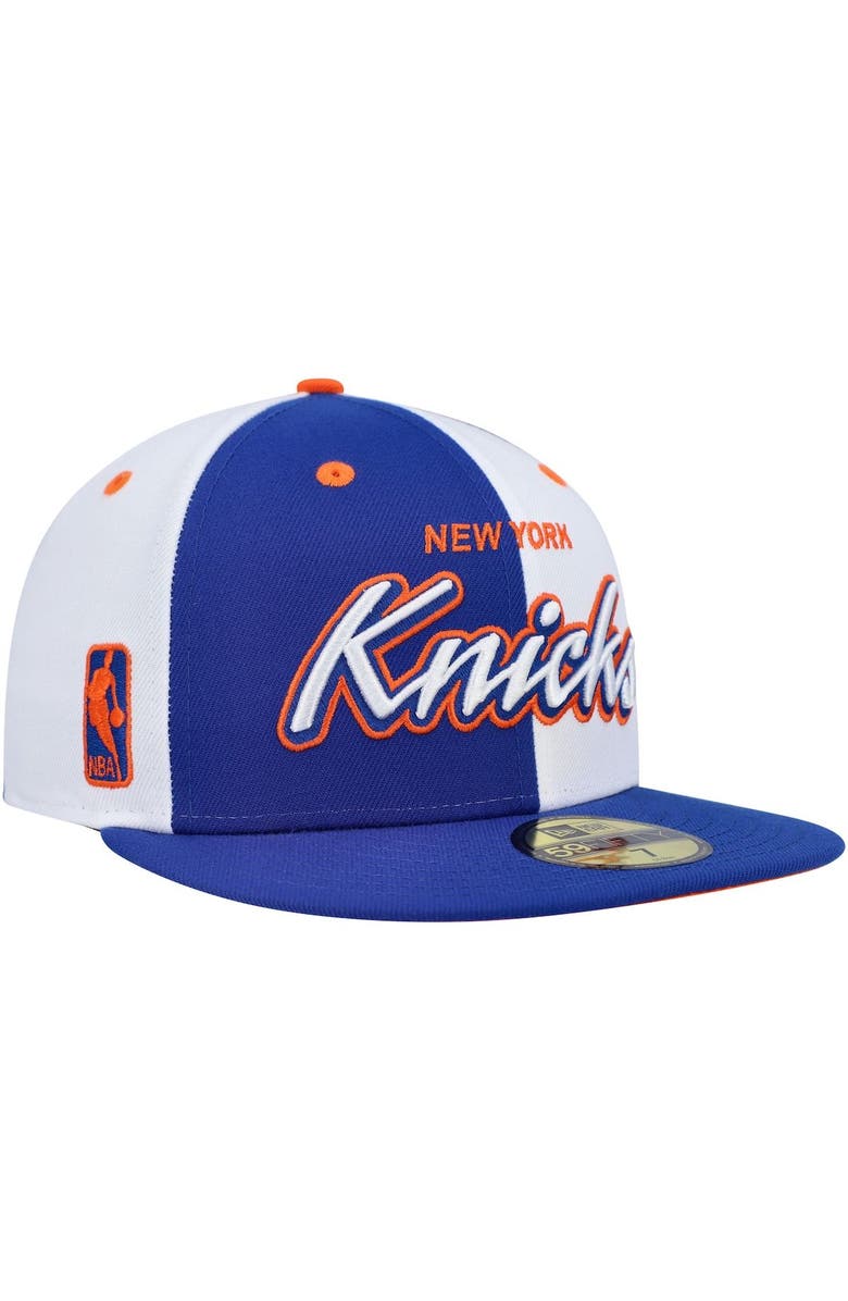 New Era Men's New Era Blue/White New York Knicks Script Pinwheel 59FIFTY Fitted Hat, Alternate, color, 