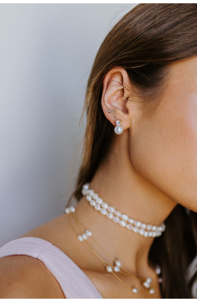 Untamed Petals Maven Pearl and Crystal Studs, Alternate, color, Gold