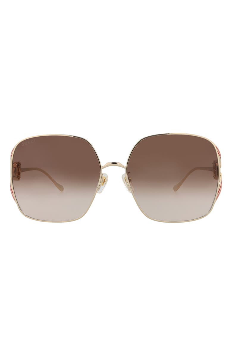Gucci 63mm Oversized Metal Frame Sugnlasses, Main, color, Gold Gold Brown