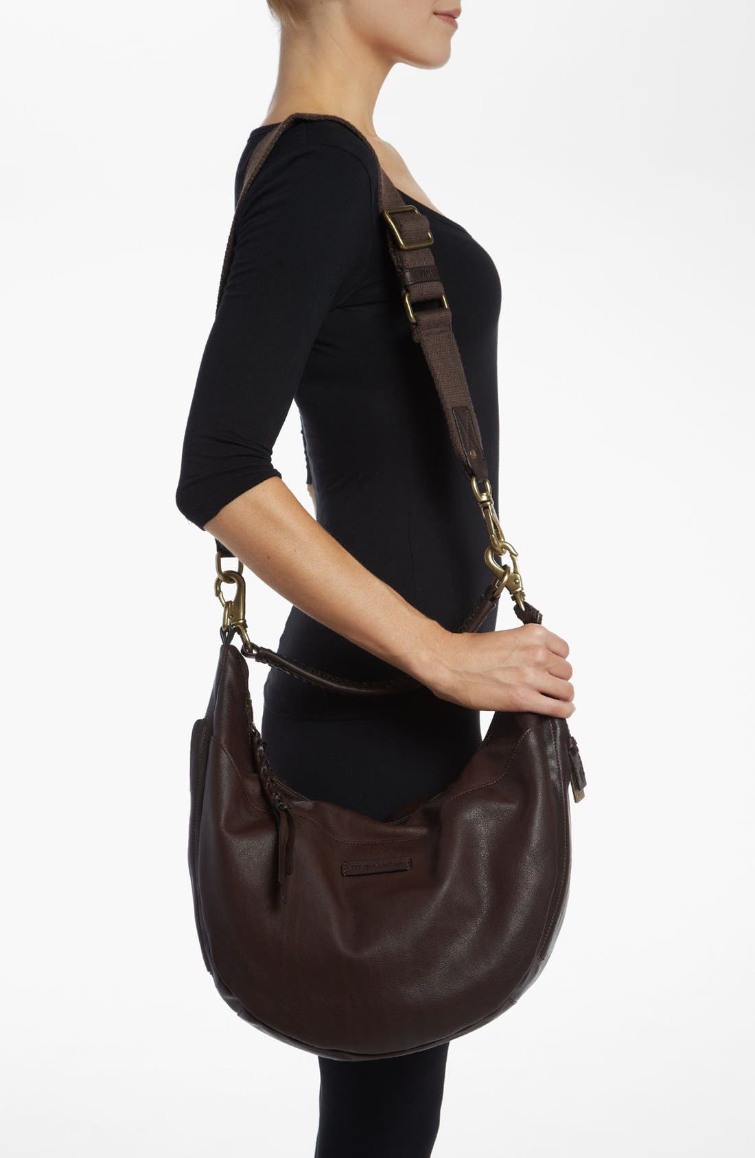 'Jenny' Leather Hobo, Alternate, color, DARK BROWN