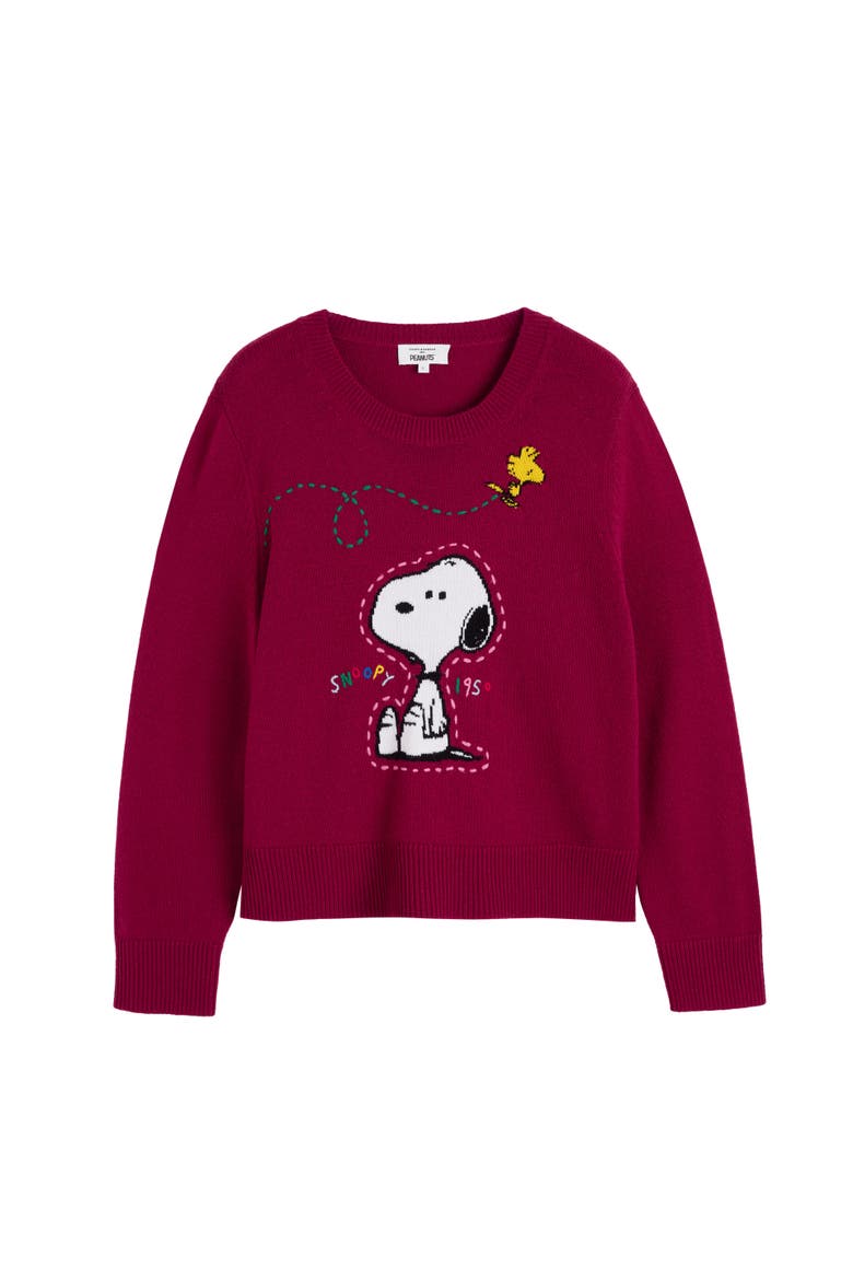 Wool-Cashmere Snoopy Embroidered Sweater, Alternate, color, Cherry