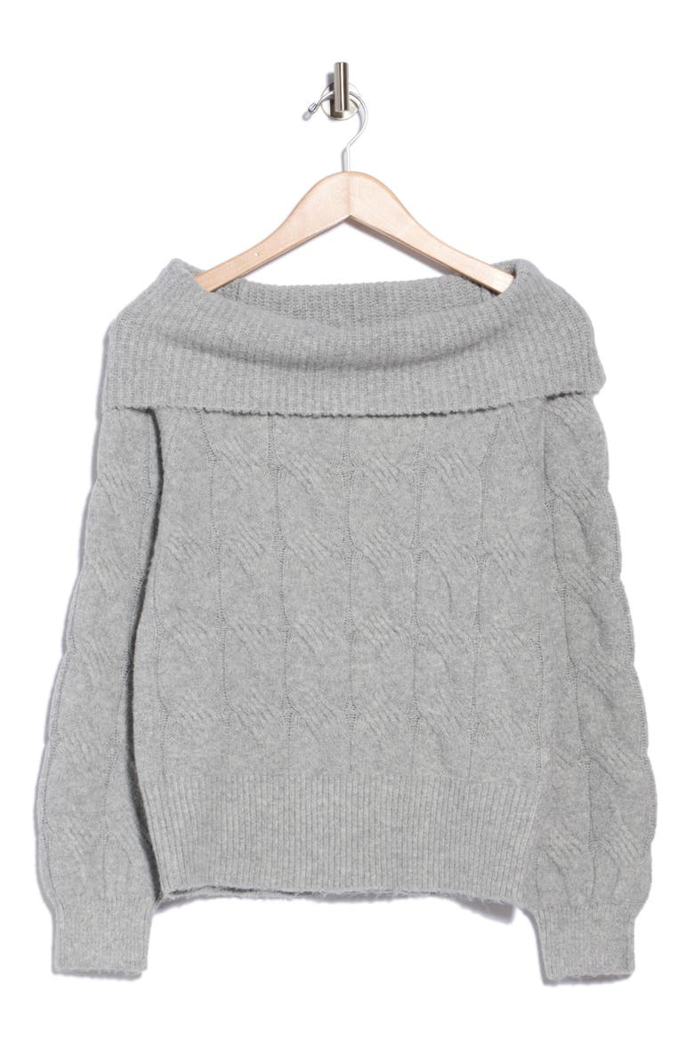 Off the Shoulder Cable Knit Sweater, Alternate, color, LIGHT GREY HEATHER