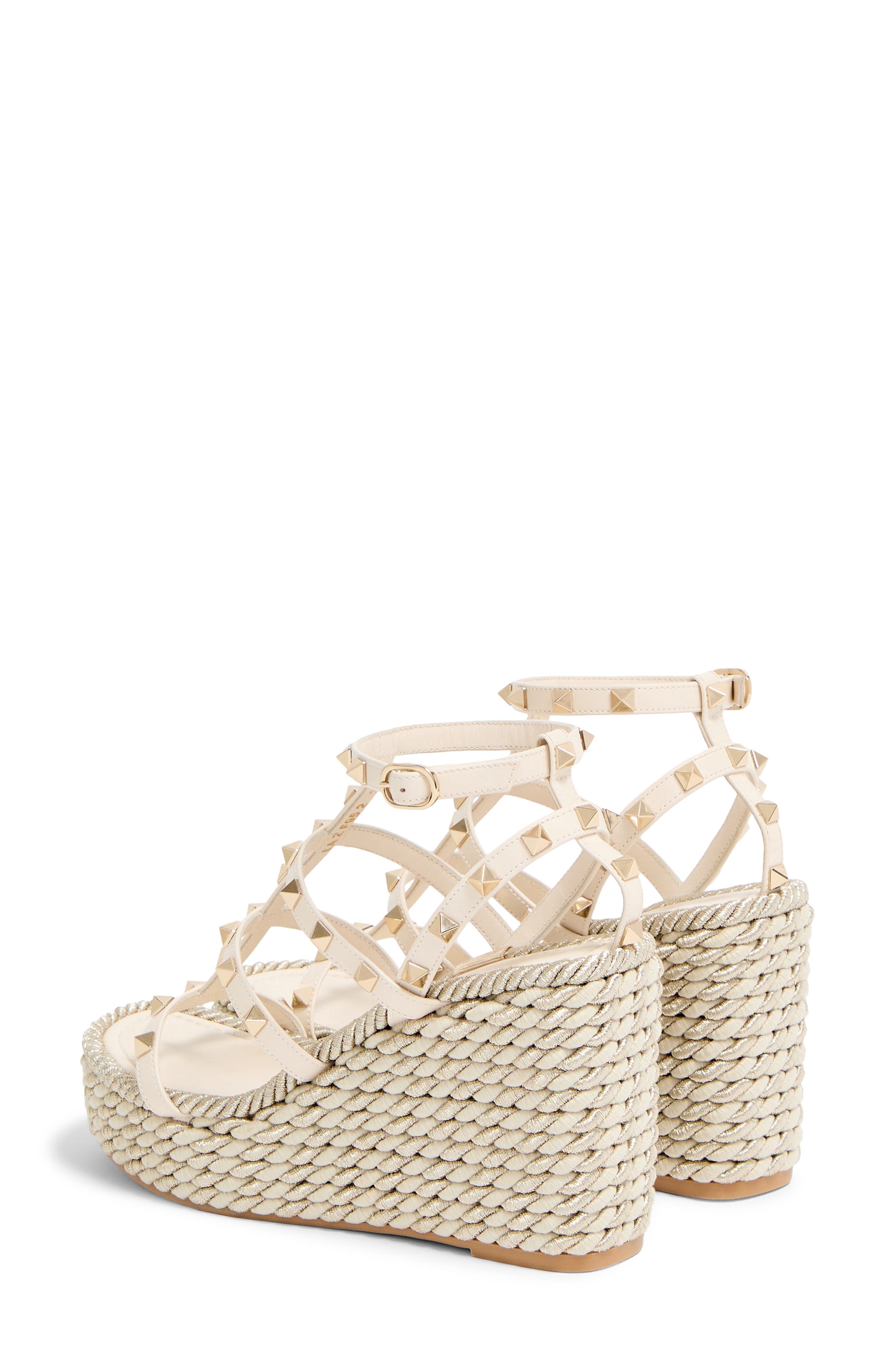 Rockstud Ankle Strap Wedge Sandal, Alternate, color, IVORY
