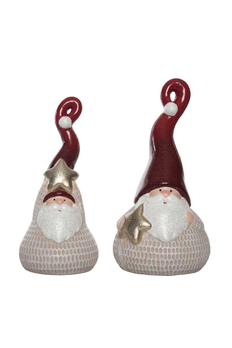 Ceramic Multicolor Christmas Cute Santa with Tall Hat Figurine Set, Main, color, Multicolored