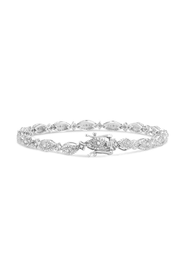Silver 1/2 Cttw Diamond Marquise and Starburst Shaped Link Bracelet, Alternate, color, White