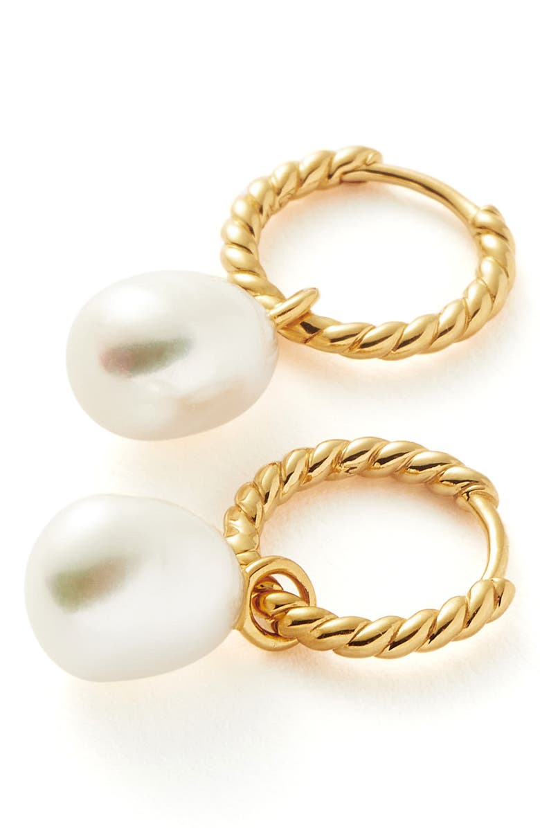 Missoma 18K Gold Vermeil Pearl Drop Twisted Huggie Hoop Earrings, Alternate, color, 
