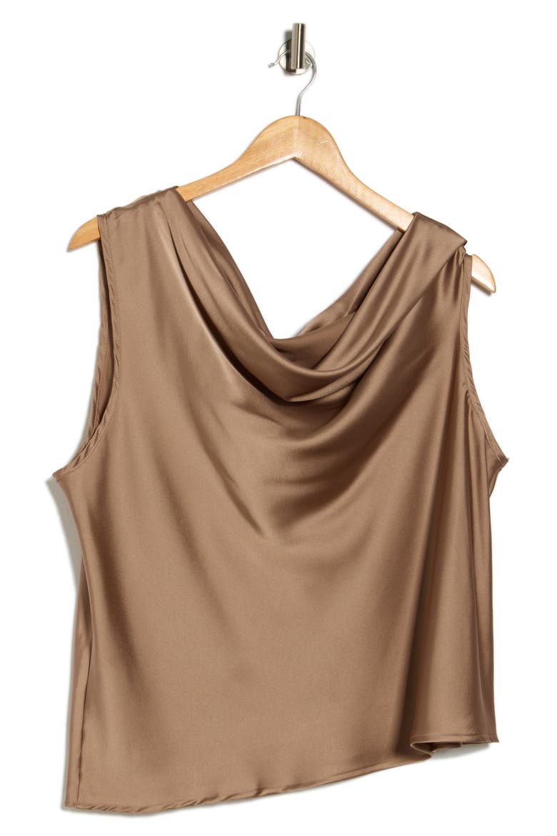 Cowl Off Shoulder Satin Top, Alternate, color, DUNE