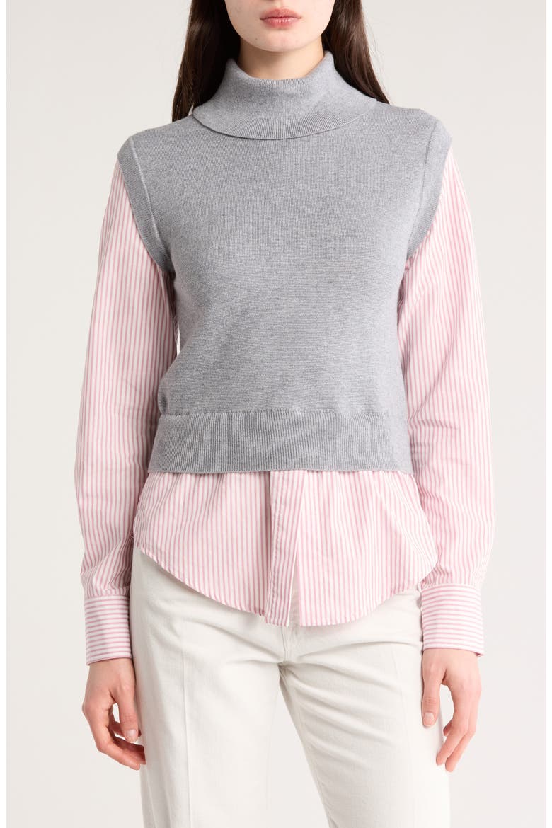 Aissa Long Sleeve Mixed Media Top, Main, color, HEATHER GREY/ STRIPE