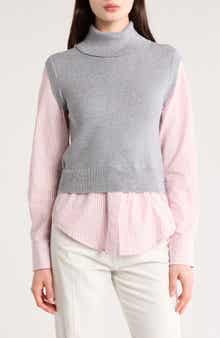 Derek Lam 10 Crosby Aissa Long Sleeve Mixed Media Top