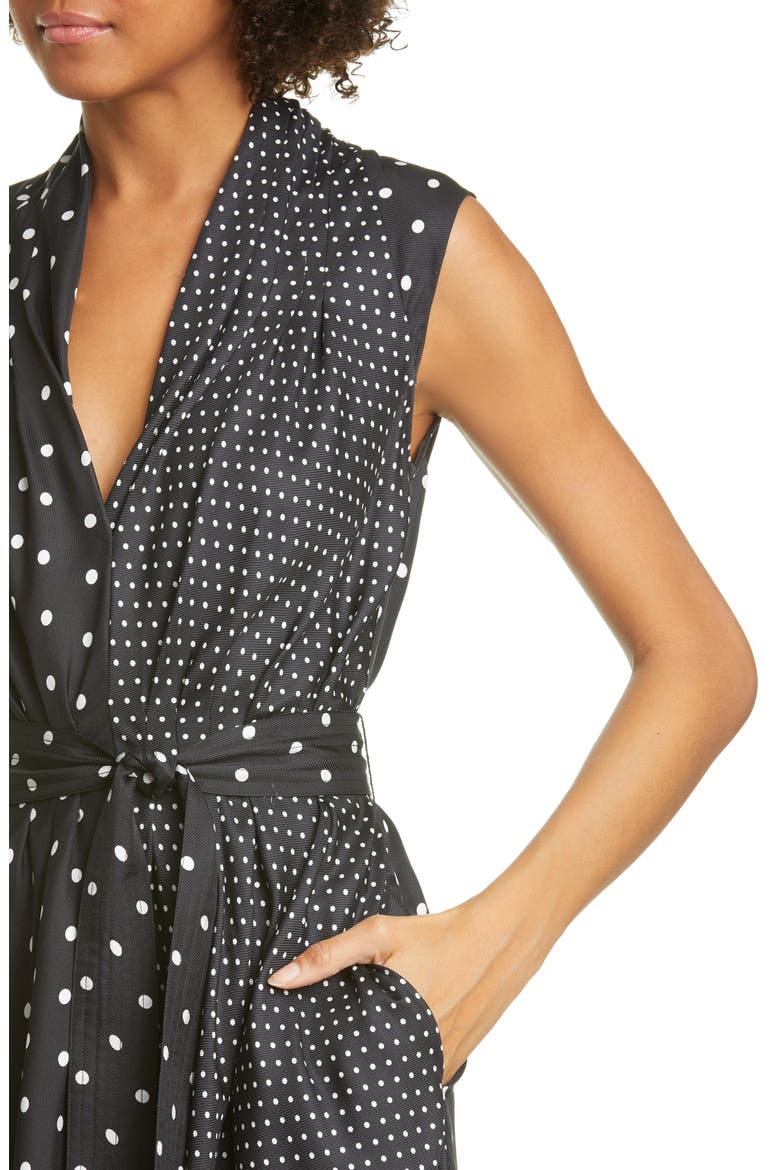 Asymmetrical Polka Dot Silk Midi Dress, Alternate, color, POLKA DOT BLACK/ WHIT