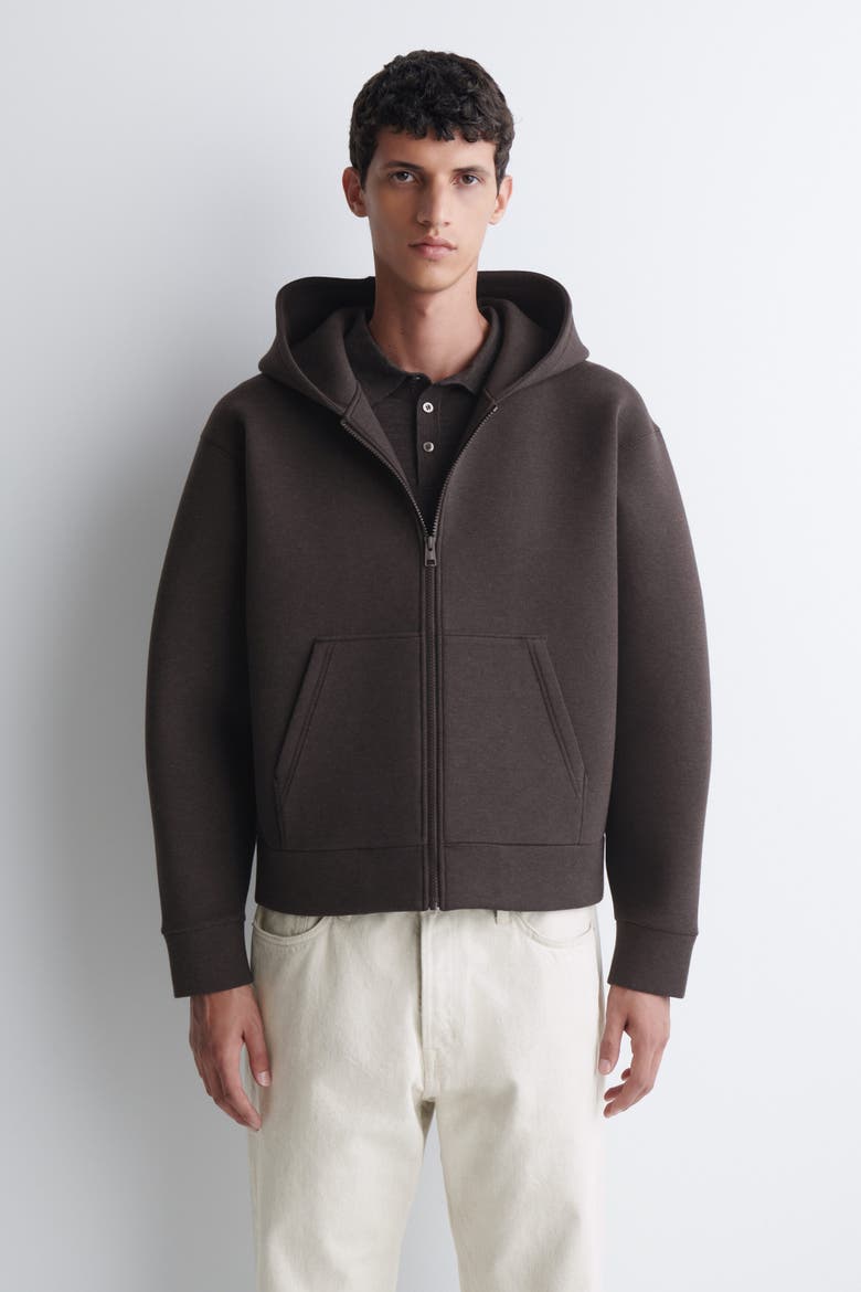 Oversized Scuba Knit-jersey Zip-up Hoodie, Main, color, BROWN MÉLANGE