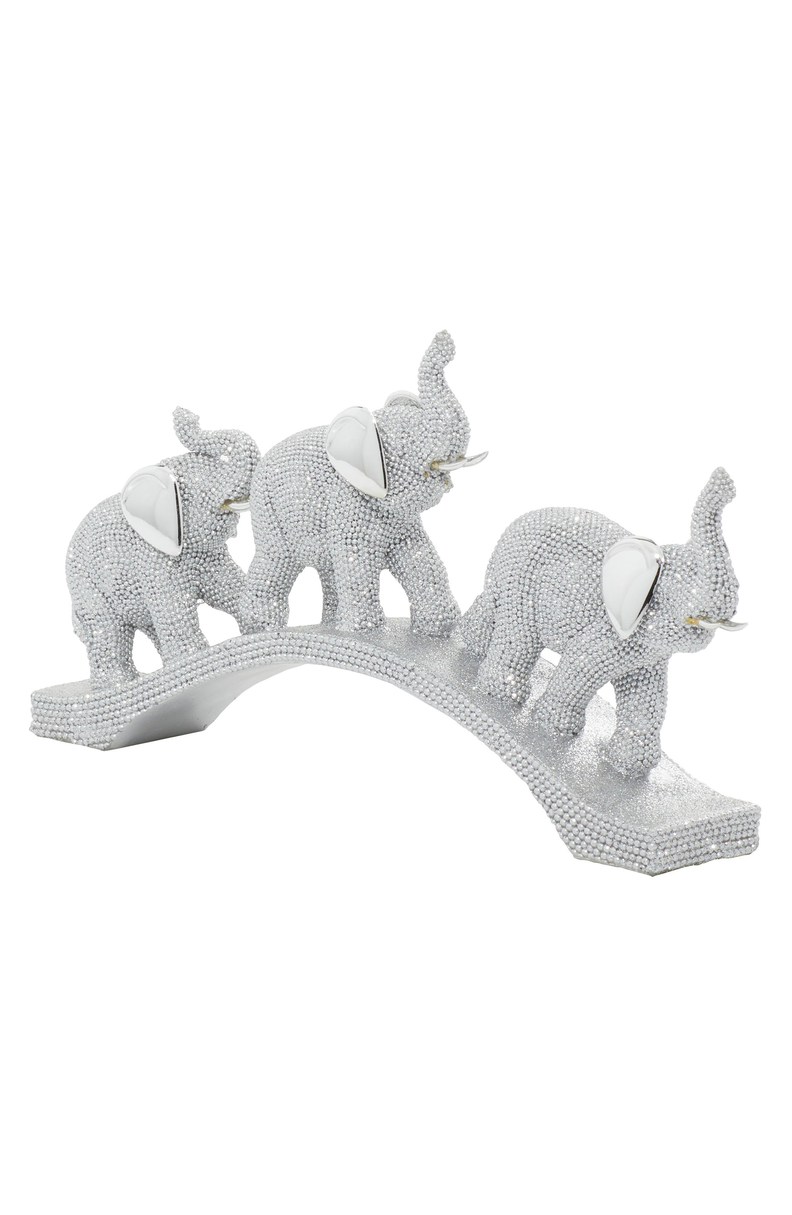 WILLOW ROW Silver Polystone Glam Elephant Sculpture
