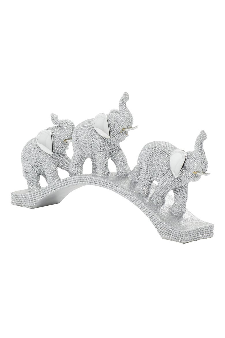 Silver Polystone Glam Elephant Sculpture, Main, color, SILVER