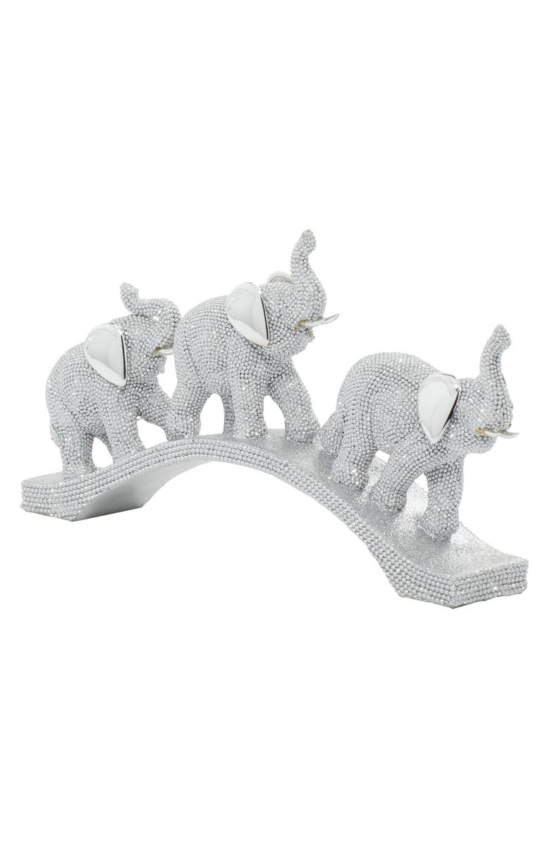 WILLOW ROW Silver Polystone Glam Elephant Sculpture, Main, color, Silver