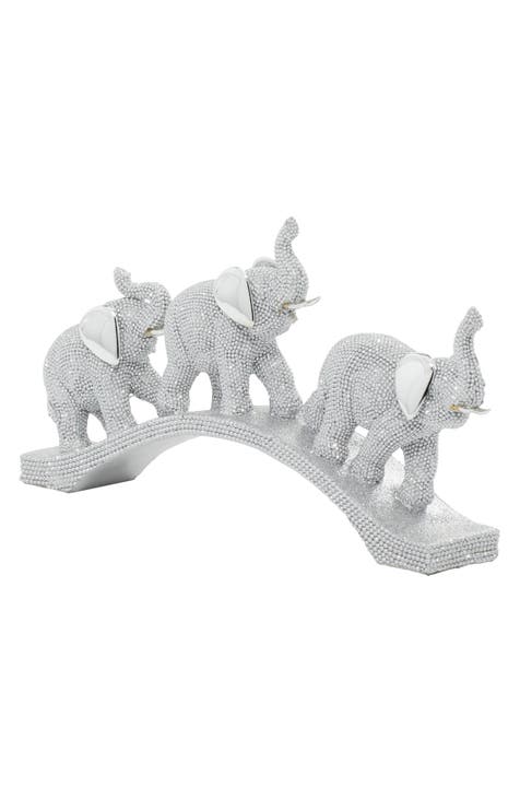 Silver Polystone Glam Elephant Sculpture