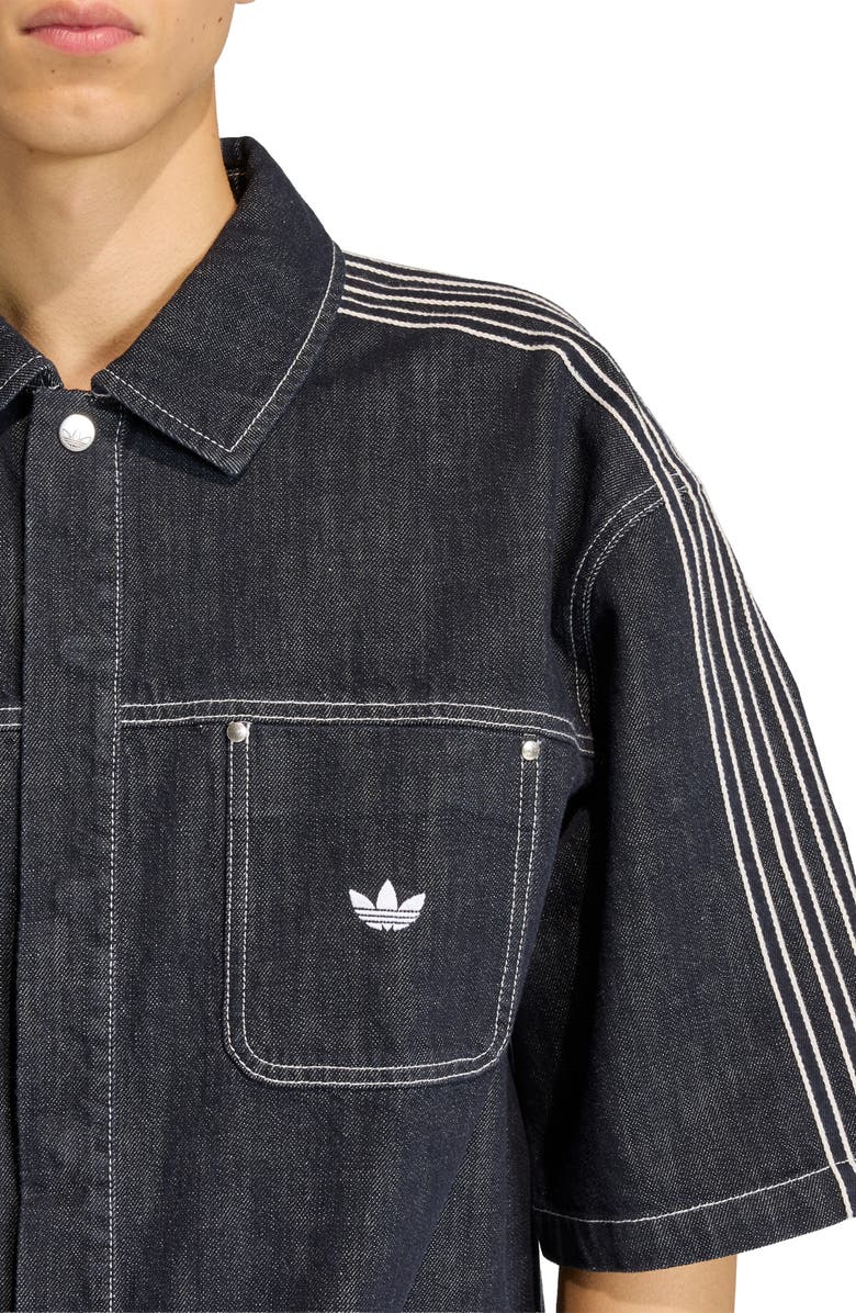 adidas Denim Short Sleeve Button-Up Shirt, Alternate, color, 
