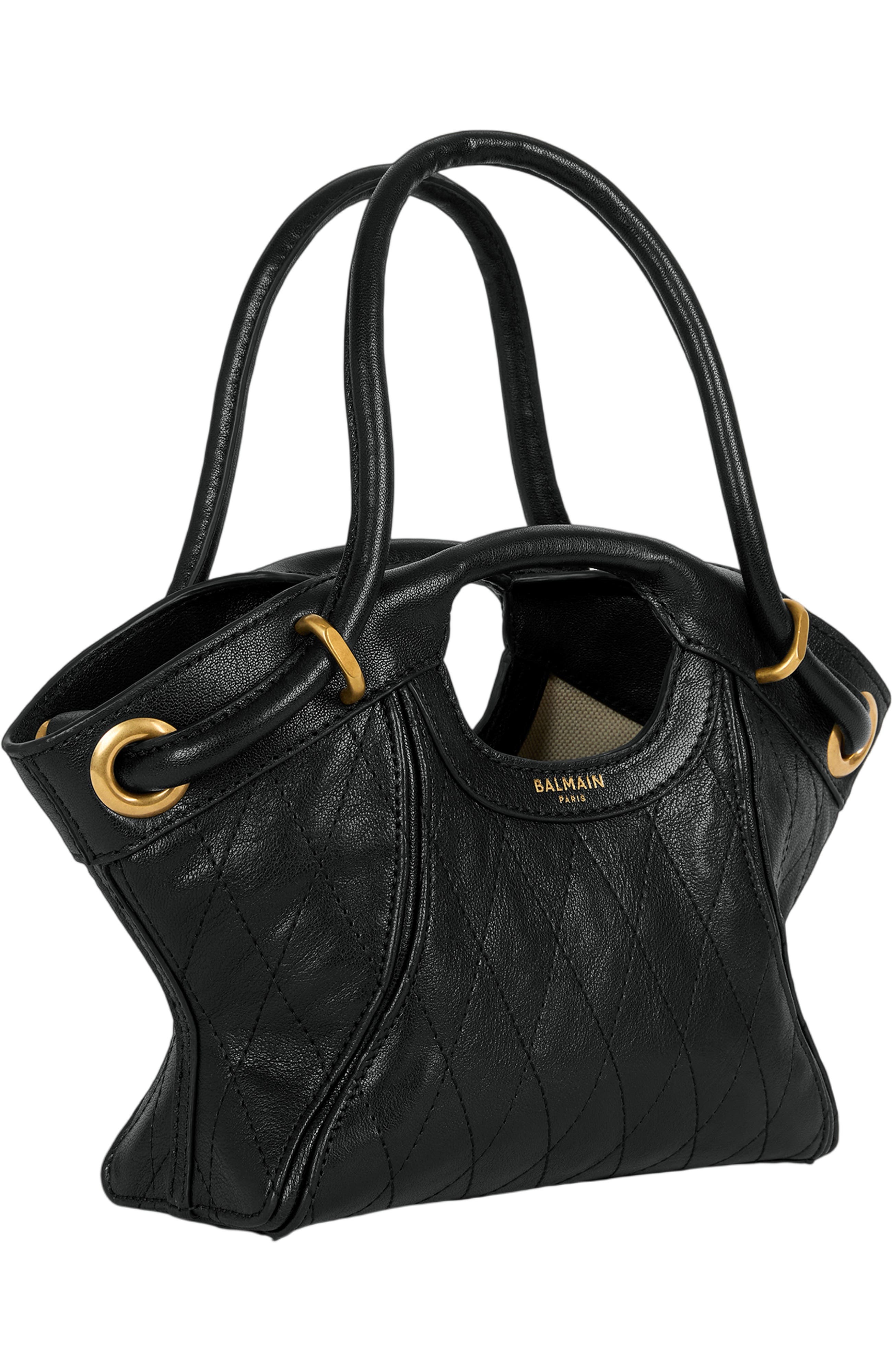 Small Tote in smooth topstitched leather, Alternate, color, black