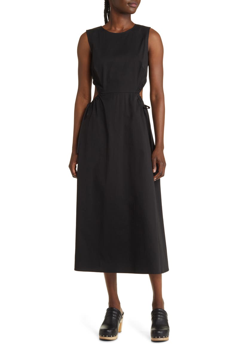 Cutout Cotton Blend Midi Dress, Main, color, BLACK