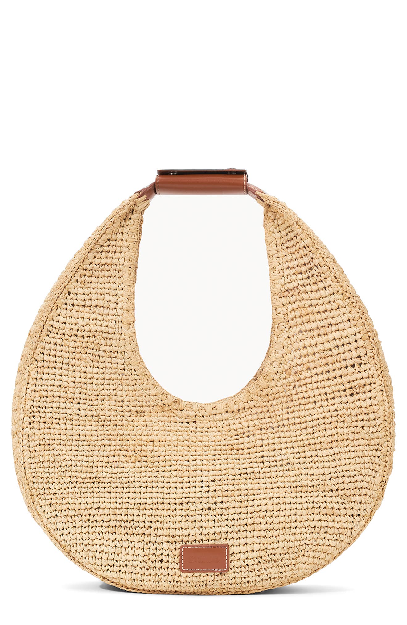STAUD Large Raffia Moon Shoulder Bag, Main, color, Natural/Tan