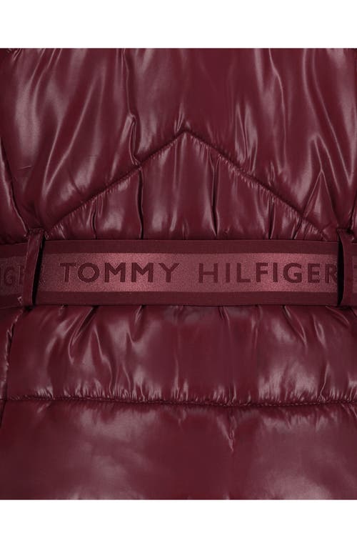 Tommy Hilfiger Kids' Logo Belted Waist Hooded Puffer Jacket In Burgundy