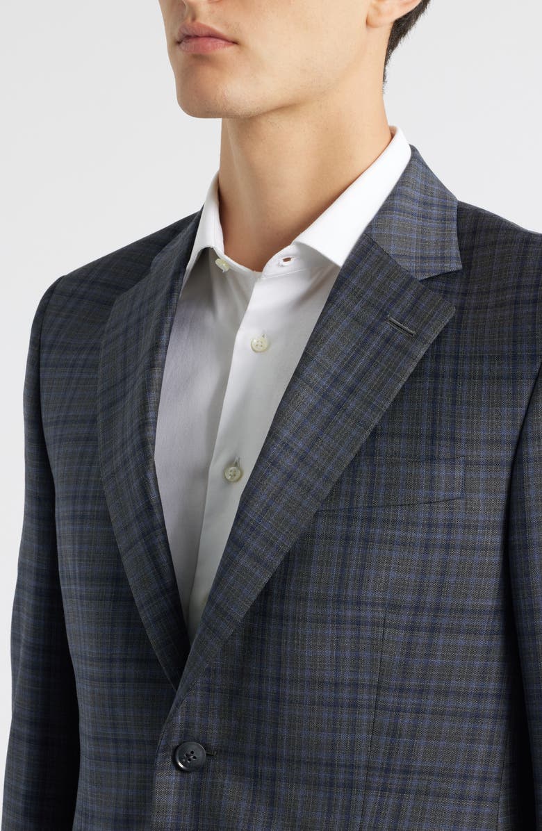 Peter Millar Flynn Classic Fit Grey Plaid Wool Sport Coat, Alternate, color, Charcoal