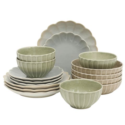 Malibu Shore 16-Piece Stoneware Plates and Bowls Dinnerware Set