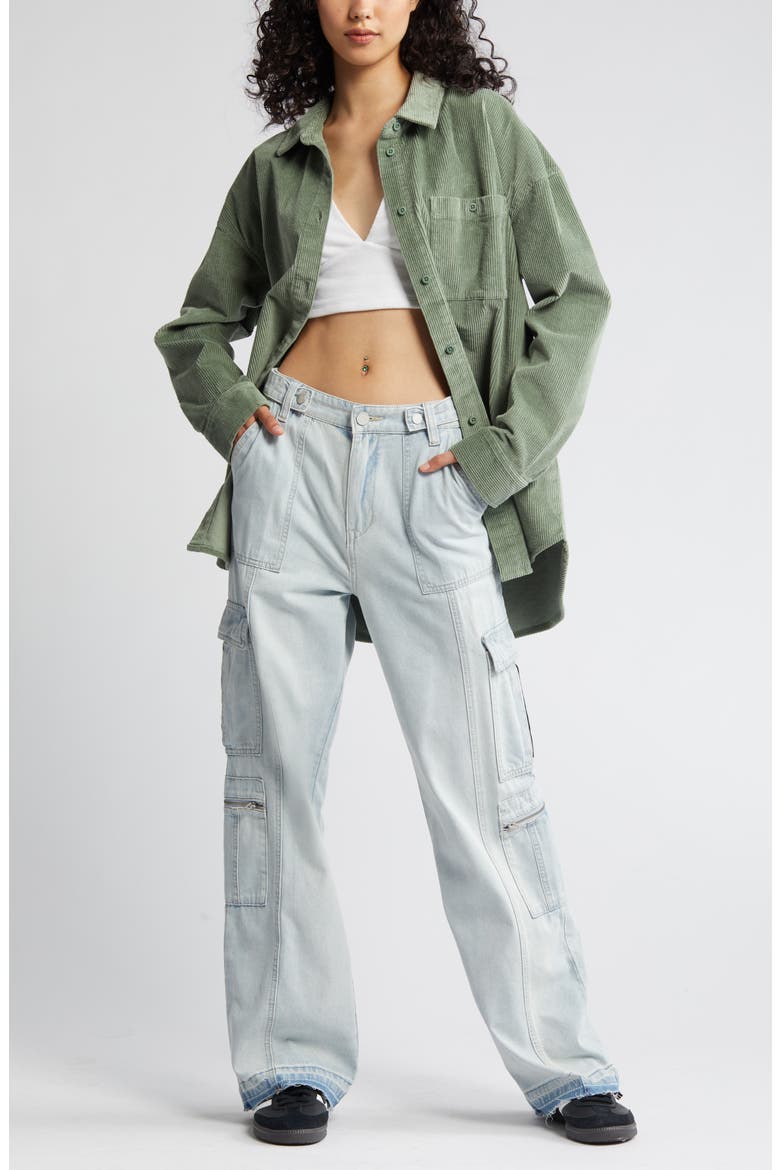 Corduroy Button-Up Shirt, Main, color, GREEN DUNE