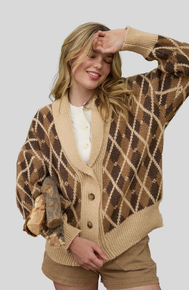 Blu Pepper Argyle Cotton Button Front Cardigan, Alternate, color, Brown Multi