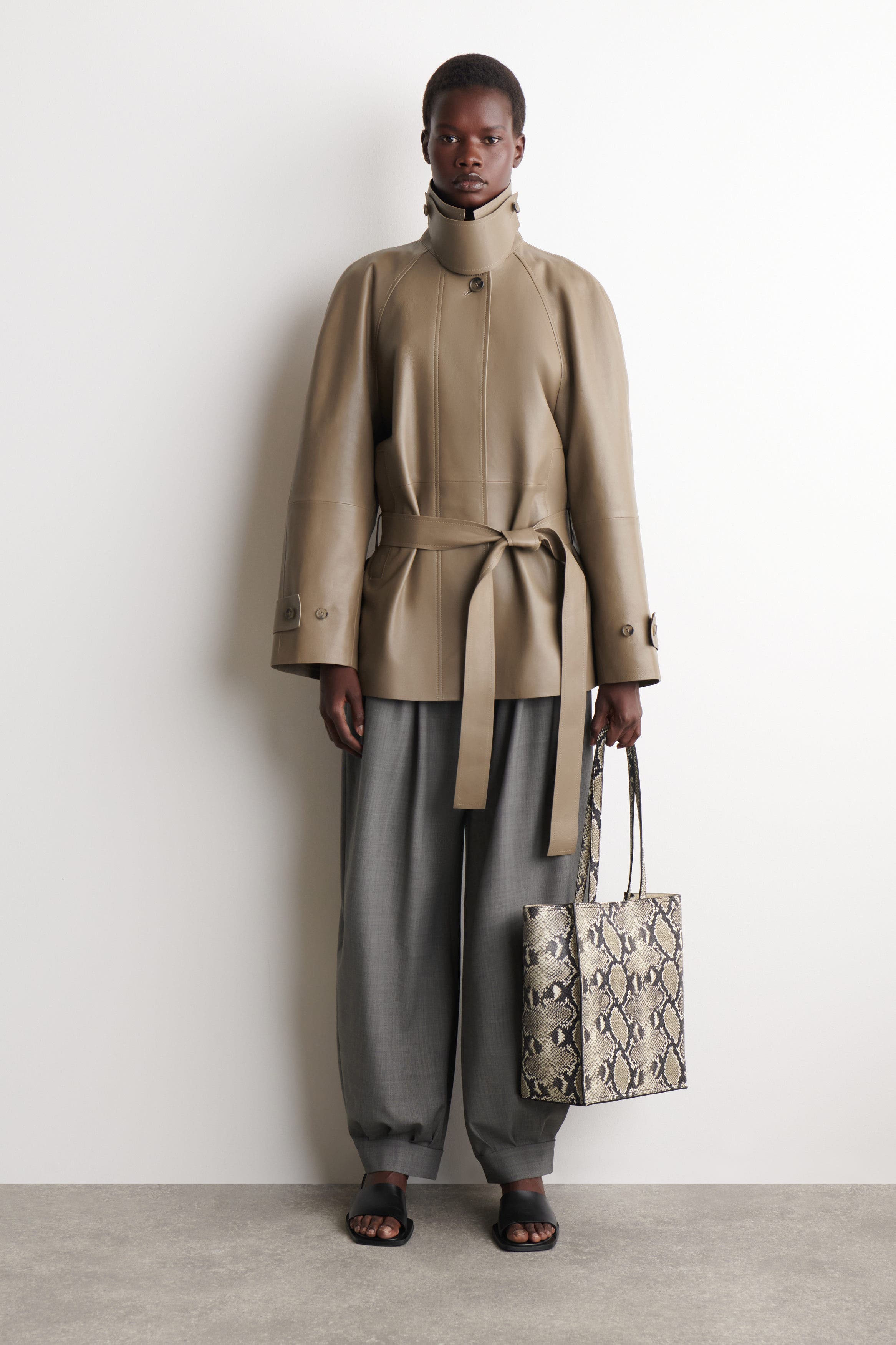 COS Townhouse Shopper Bag - Leather, Main, color, Beige / Snakeskin Effect