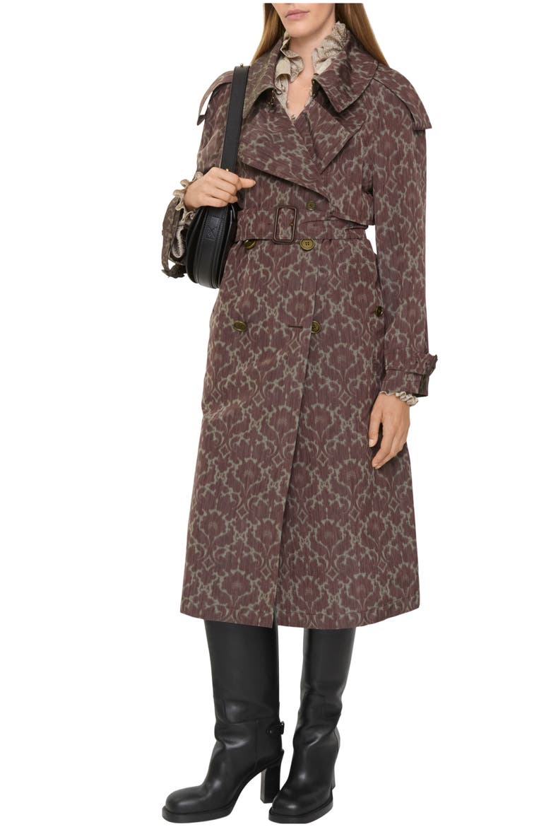 Long Baroque Viscose Blend Fitzrovia Trench Coat, Main, color, Duchess red
