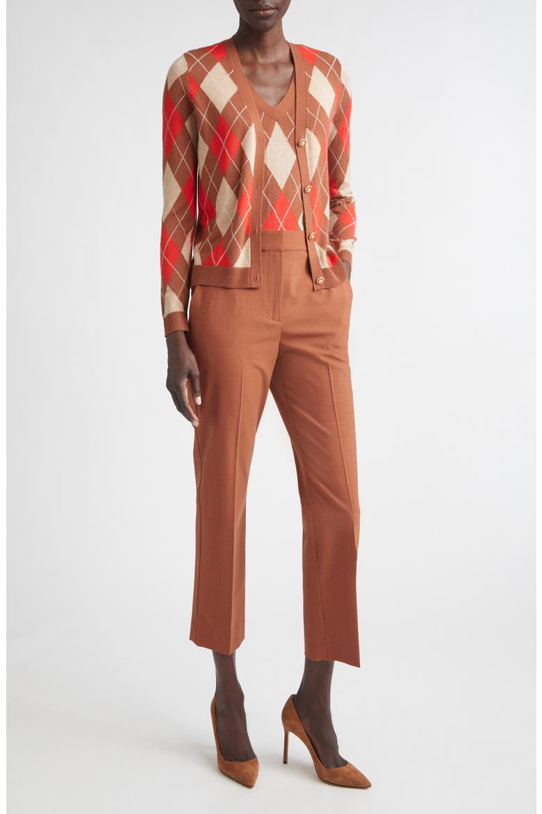 Argyle Plaid Wool Blend Cardigan, Alternate, color, CAMEL/ RUST / PERSIMMON MULTI