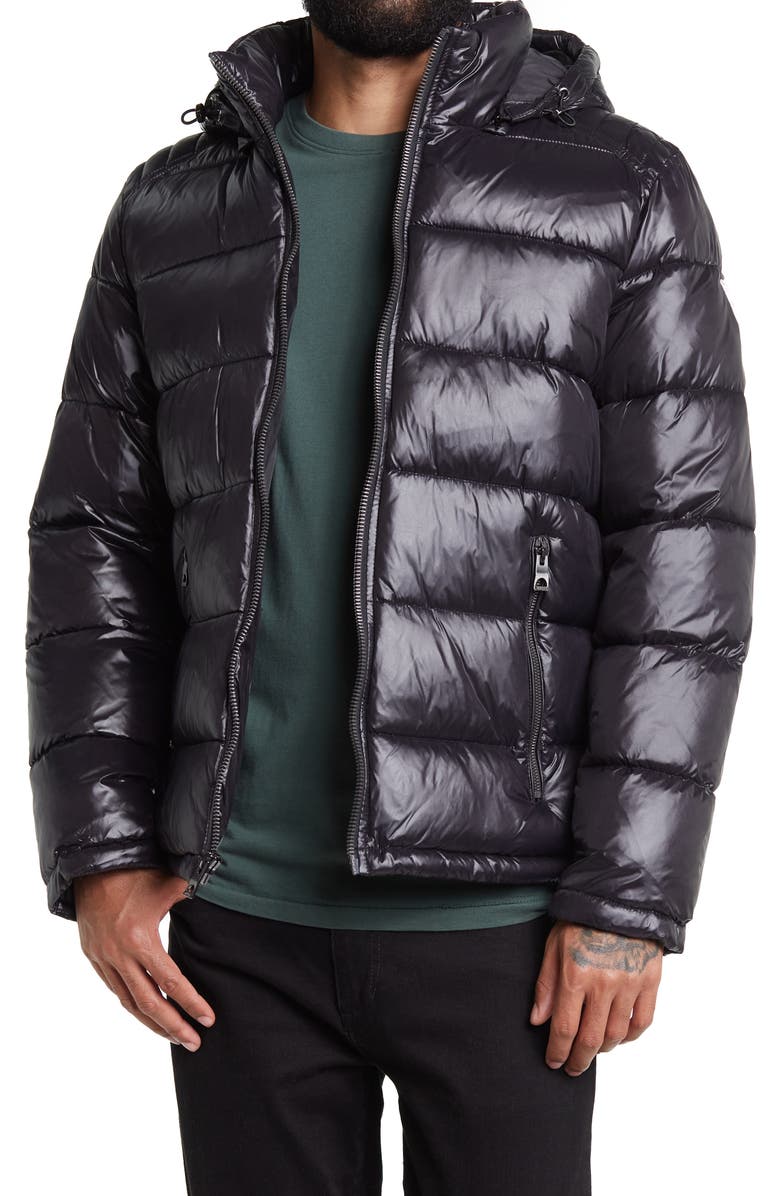 GUESS Hooded Solid Puffer Jacket, Main, color,