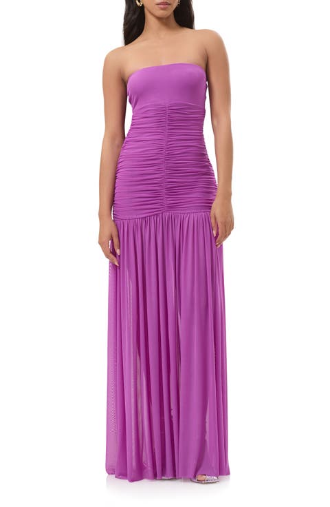 Denise Polka Dot Ruched Strapless Maxi Dress